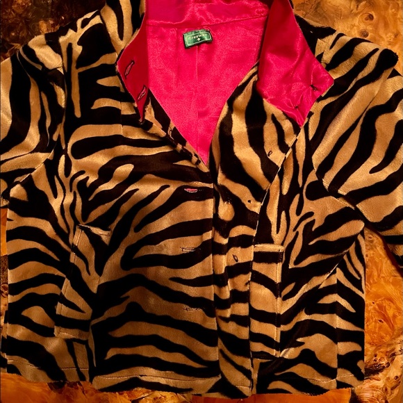 WOW Vintage Tiger Print Jacket w Red Lining sz LG - Picture 4 of 7